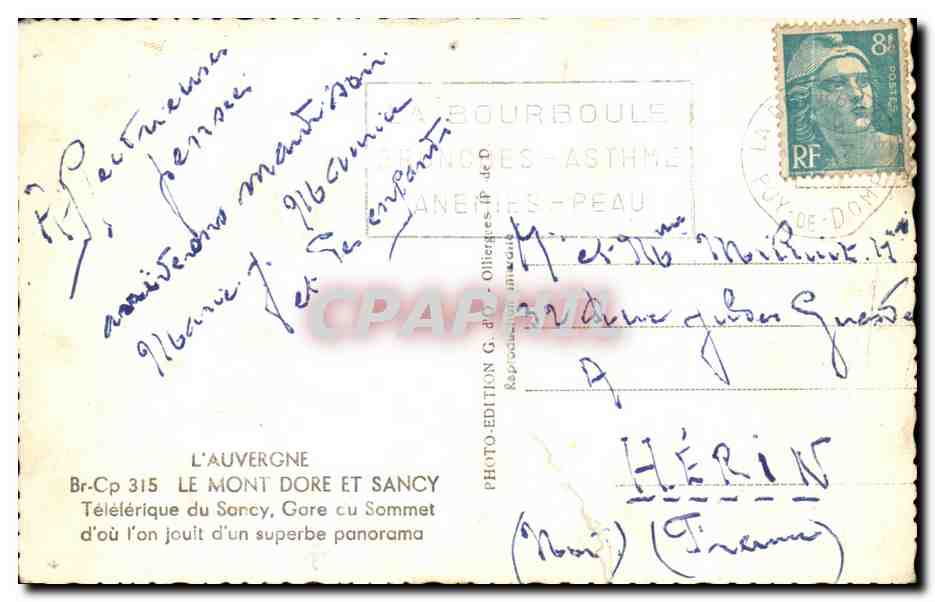 CPA L'Auvergne Le Mont Dore Et Sancy Teleferique Du Soncy Gore Du Sommet — Verso