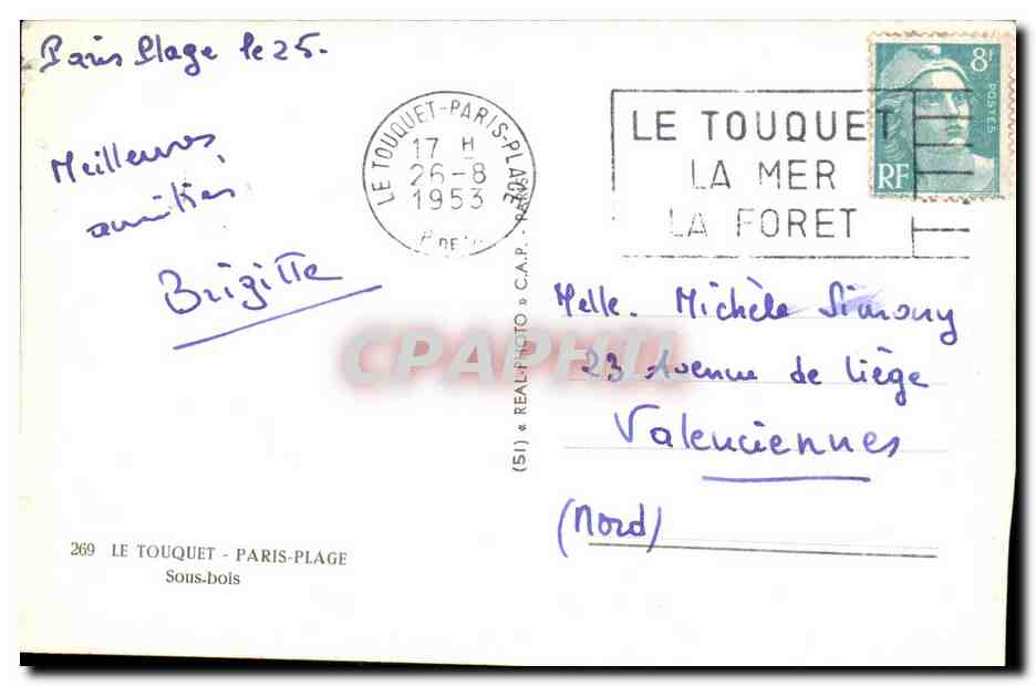 Chemin forestier avec petit pont — Le Touquet-Paris-Plage — C.A.P. (51) 269 — Verso
