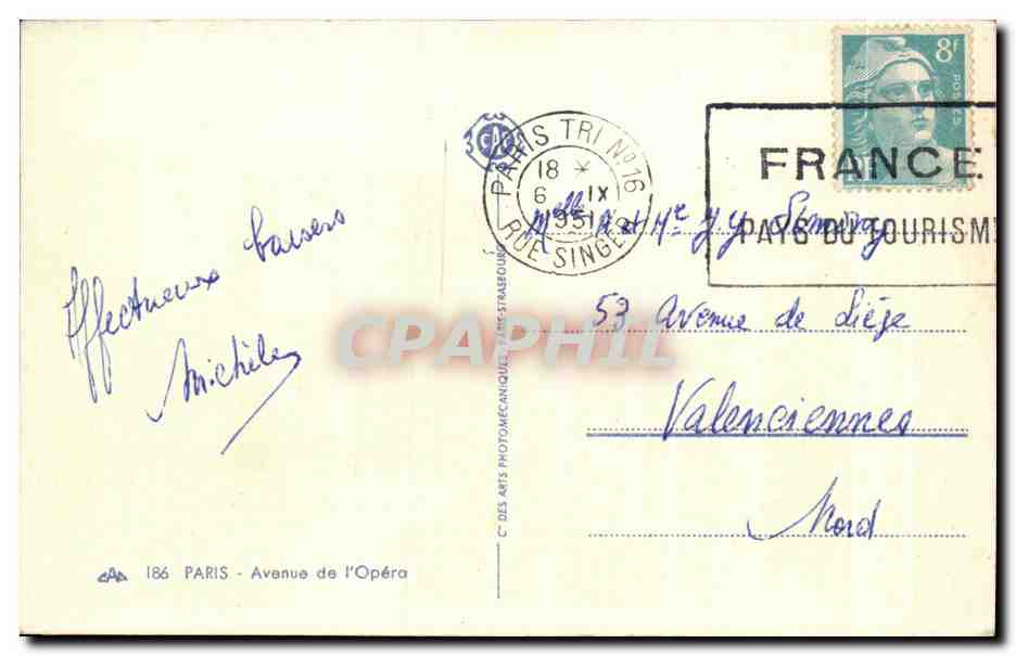 CPA Paris Avenue De l'Opera — Verso