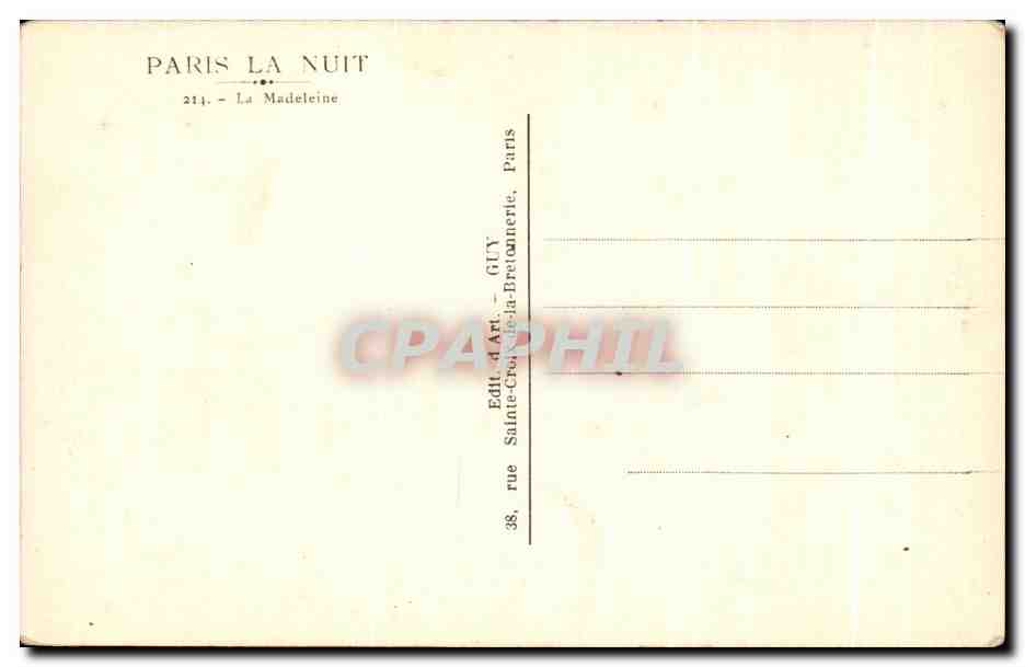 CPA Paris la Madeleine  — Verso