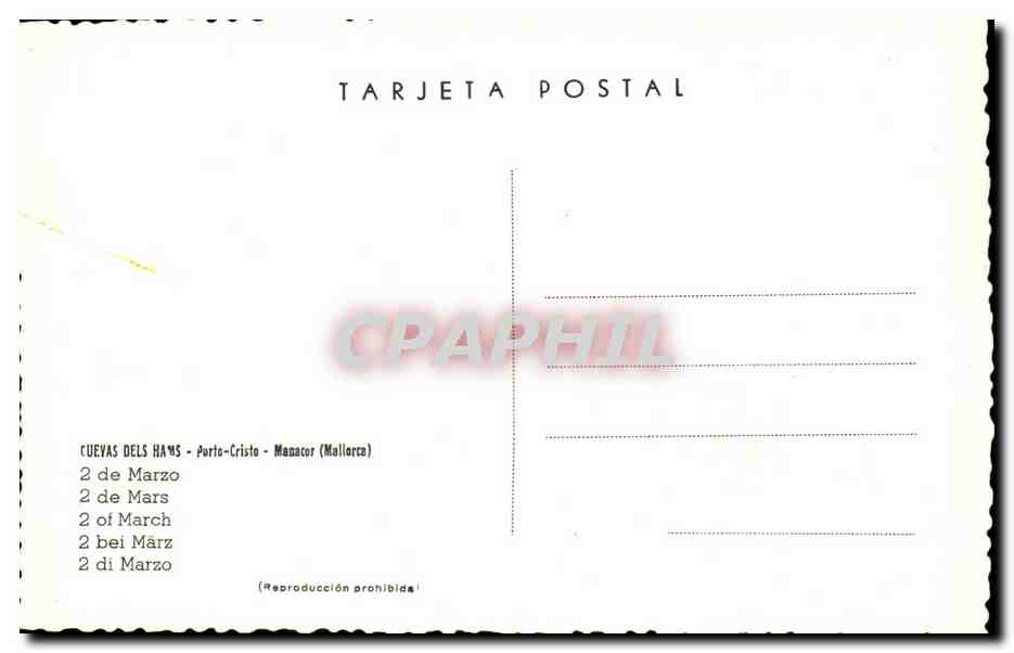 CPA Cuevas Dels Hams Porte Criste Manacor Mallorca — Rückseite