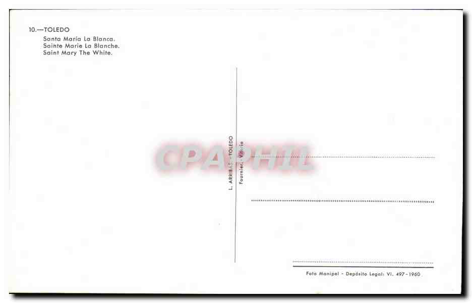 CPA Toledo Santa Maria La Blanca Sainte Marie La Blanche — Back