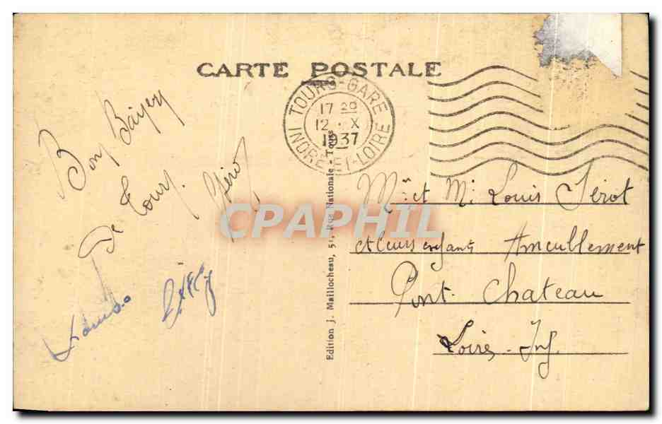 CPA Tours Et Jean d'Orleans Cornte de Dunois Connetable de France Gouln HOtel — Rückseite