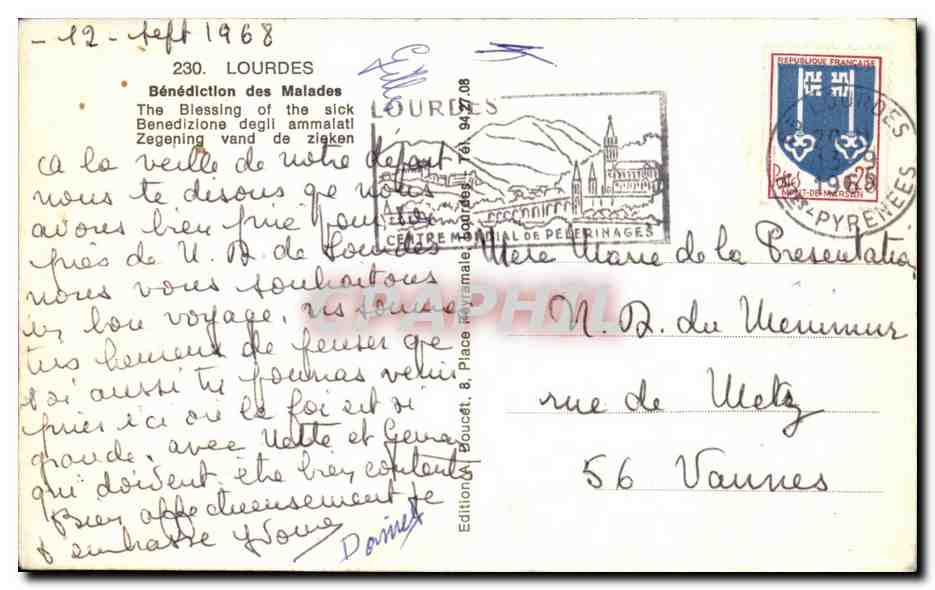 CPSM Lourdes La Basilique Benediction des malades — Verso