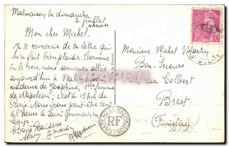 CPA Malmaison Ensemble sur les Jardins — Rückseite