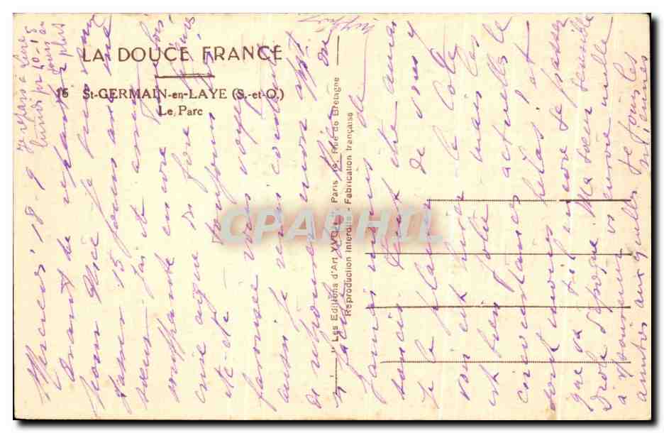 Le Parc de St-Germain-en-Laye — Éditeur : Les Éditions d'Art Yvon, n°16 — Verso