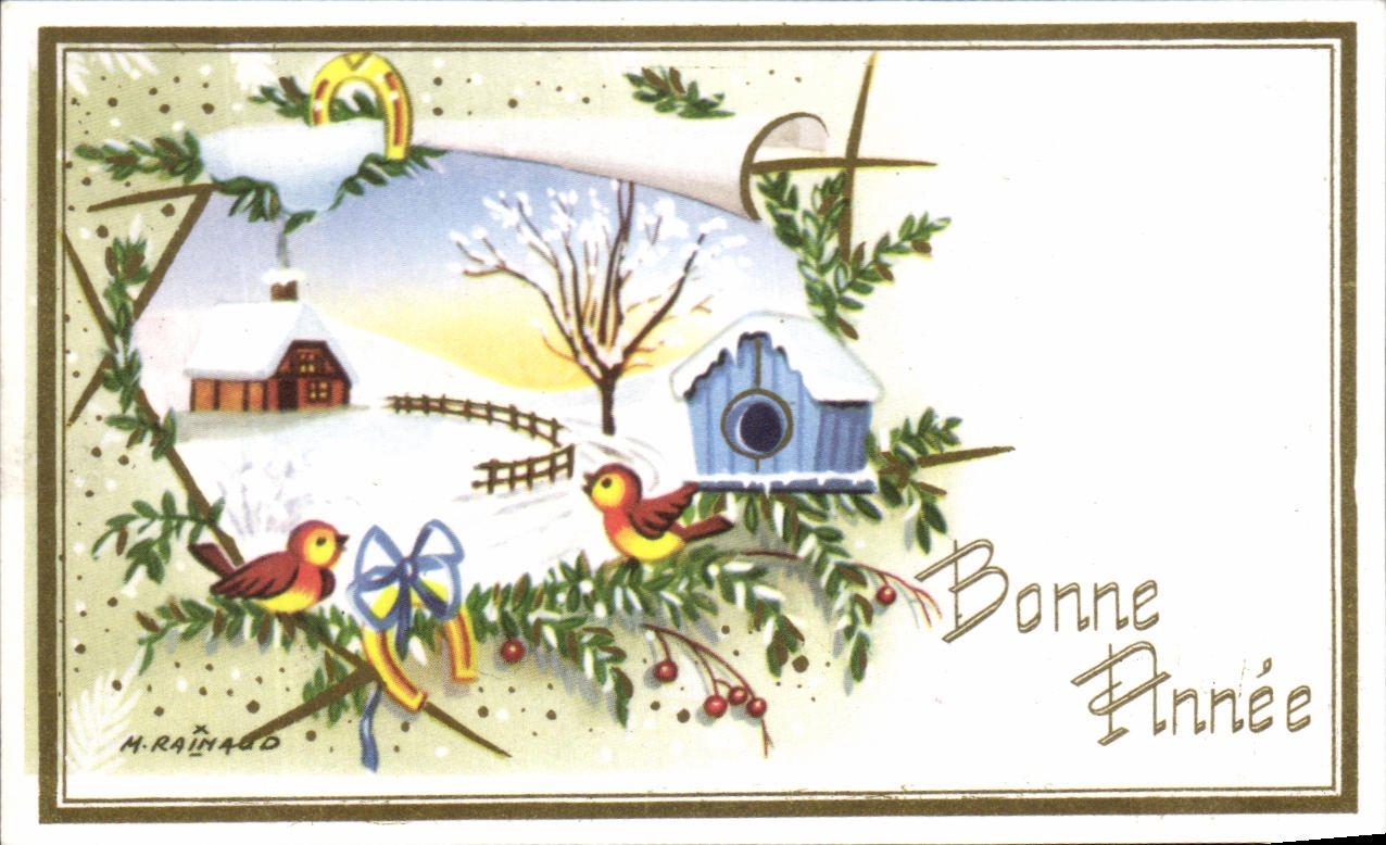 CPA Bonne Annee Oiseaux