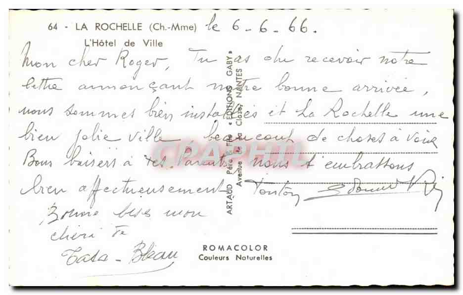 CPA La Rochelle L'Hotel de Ville  — Verso