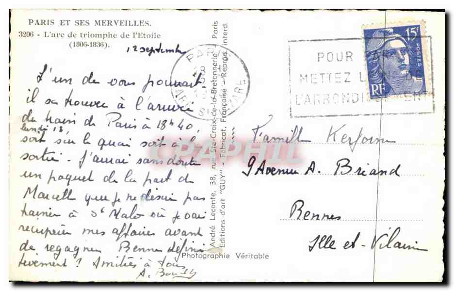 CPA Paris et Ses Merveilles L'arc de triomphe de L'Etoile — Rückseite