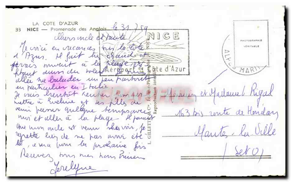 CPA La cote D'azur Nice Promernade Des Anglais — Rückseite