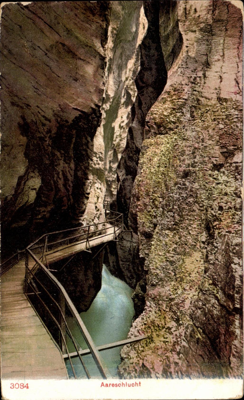 Aareschlucht — Ansicht des Canyons mit Fußgängerbrücke — Photoglob Co. Edition, Zürich, Nr. 3084