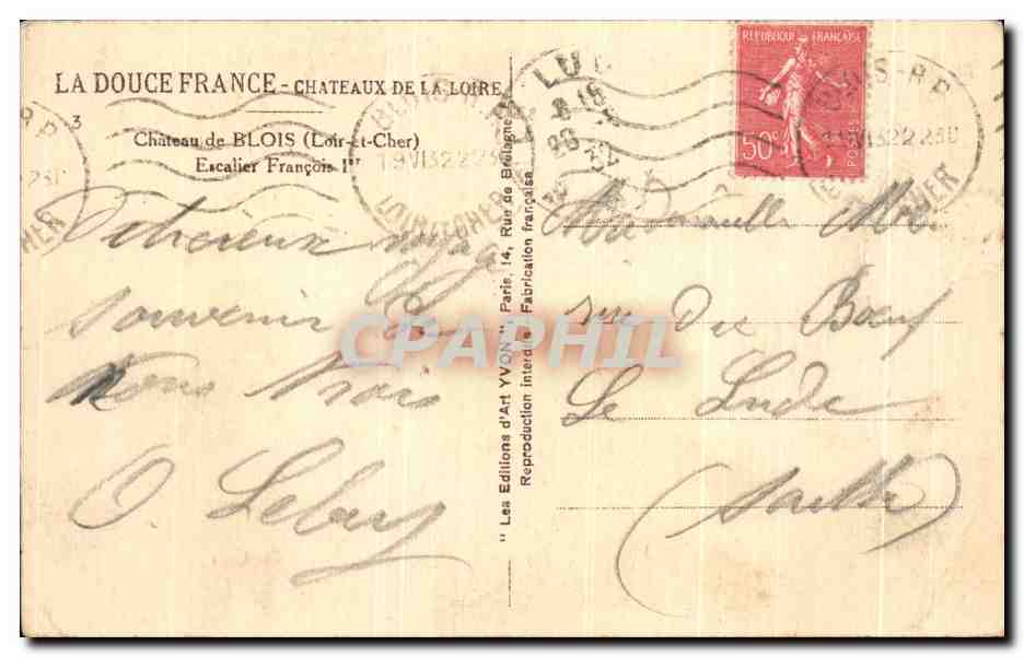 CPA Chateau de Blois Escalier Francois 1er — Verso