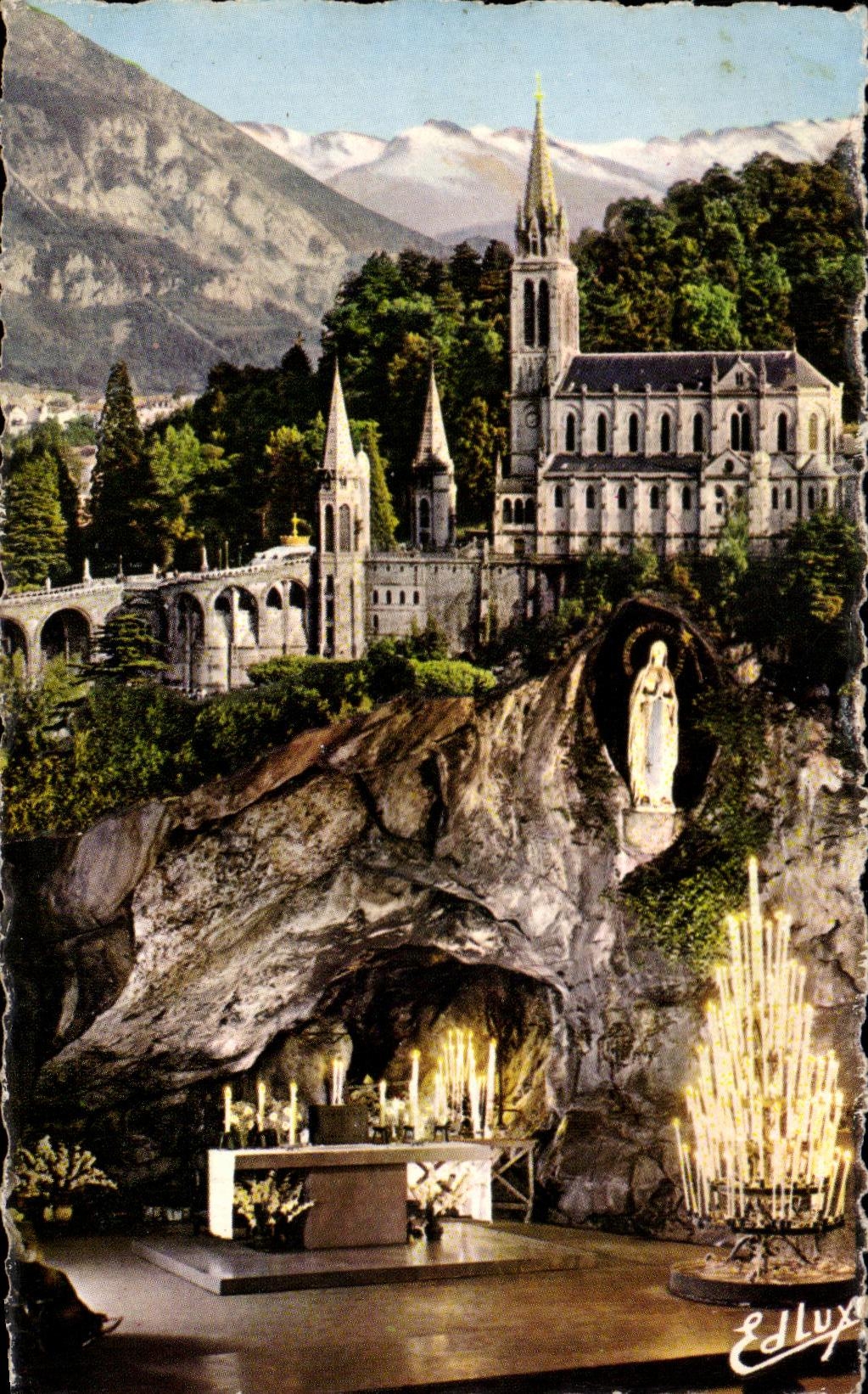 CPSM Lourdes La Grotte et la Basilique 