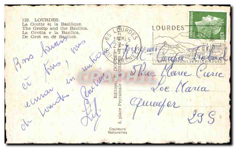CPSM Lourdes La Grotte et la Basilique  — Verso