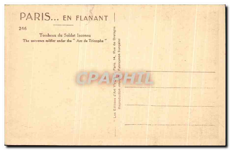 CPA Paris Tonbeau du Soldat lnconnu  — Rückseite