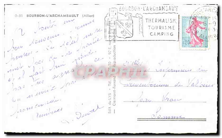 CPA Bourbon I'Archambault — Verso