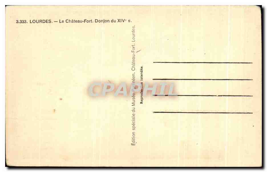 CPA Lourdes Le Chateau Fort Donjon du 14eme — Verso