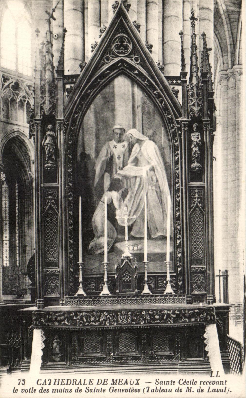 Catedral de Meaux — Santa Cecilia recibiendo el velo de las manos de Santa Geneviève (Pintura de M. de Laval)