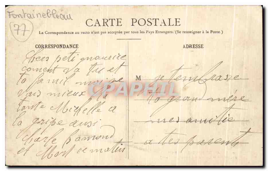 Palacio de Fontainebleau — Fachada sobre la Cour des Adieux (otra vista) — Editor no identificado, n° 30 — Reverso