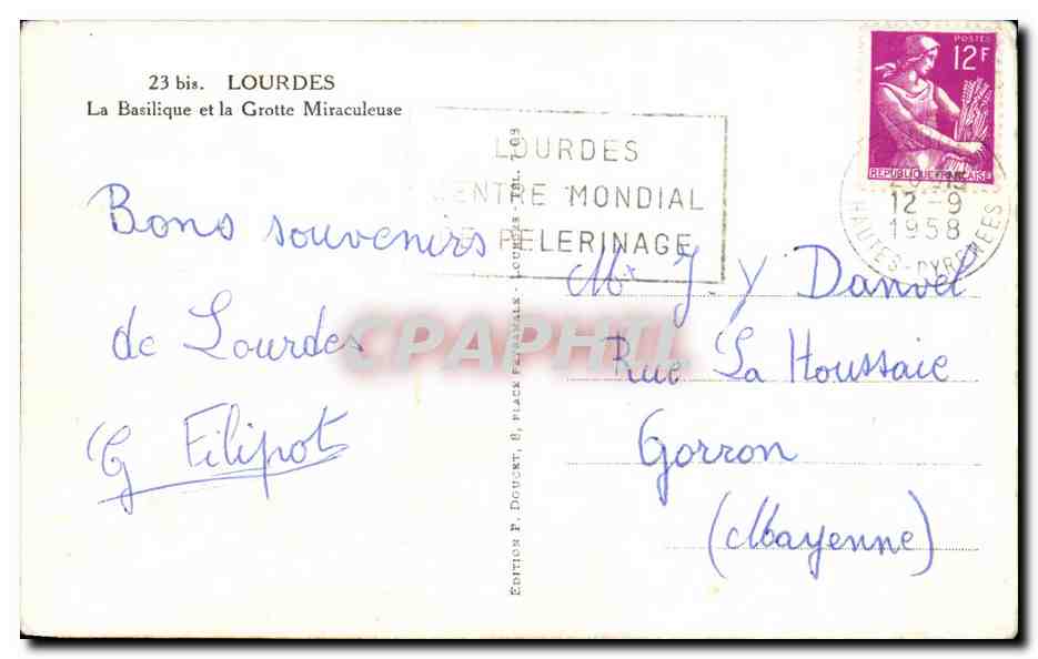 CPA Lourdes La Basilique et la Grotte Miraculeuse — Verso