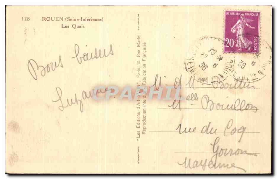 CPA Rouen Les Quais — Verso