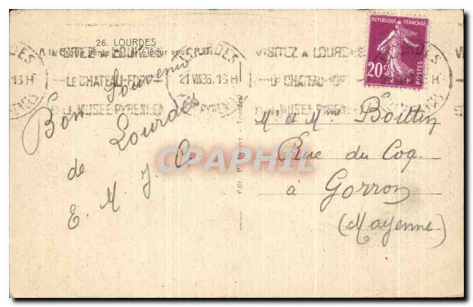 CPA A La Grotte Benie J'ai prie pour vous lourdes — Verso