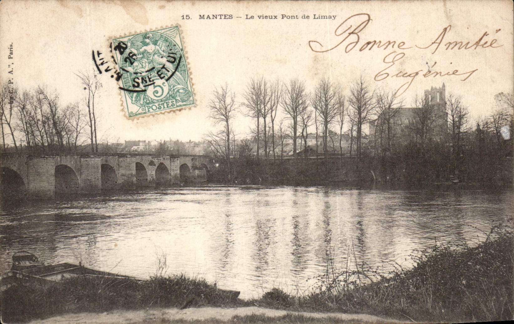 Antike Ansichtskarte Mantes Le vieux Pont de Limay