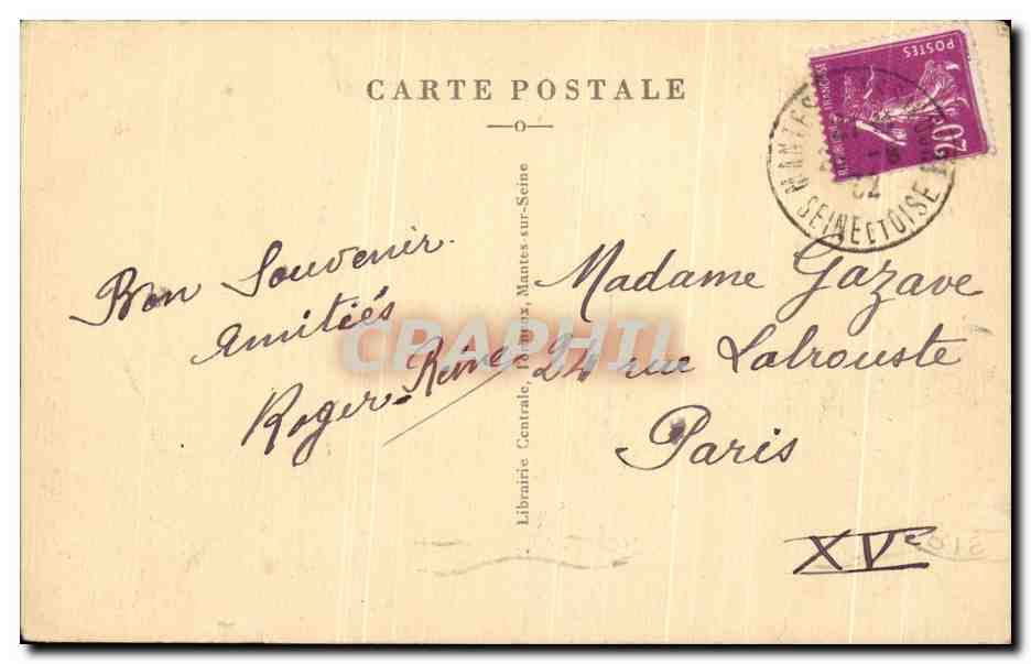 CPA Mantes La Jolie La Fontaine Renaissance Restauree en 1909 — Verso