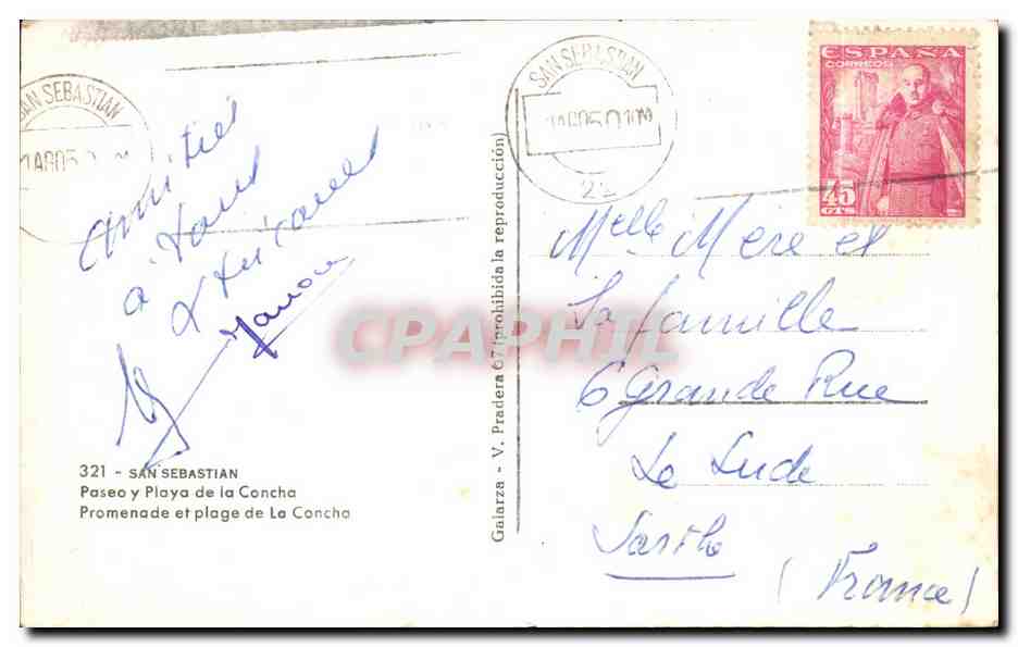 San Sebastián — Paseo y Playa de la Concha — éditeur Galarza — Verso