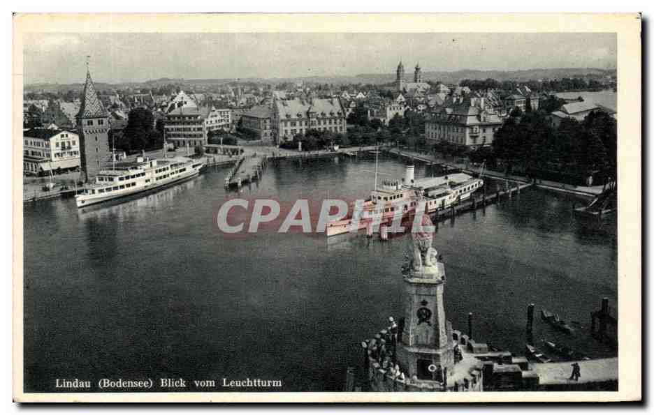 CPA Lindau Blick Vom Leuchtturm Bateaux