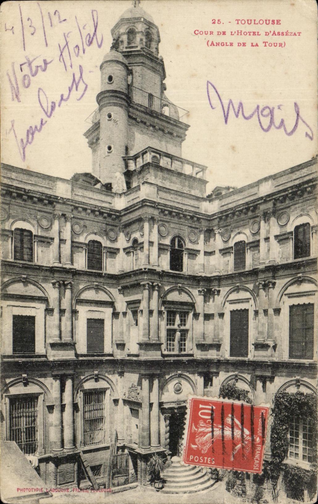 Toulouse — Cour de l'Hôtel d'Assézat (Ecke der Turm) — Phototypie Labouche, Frankreich Toulouse