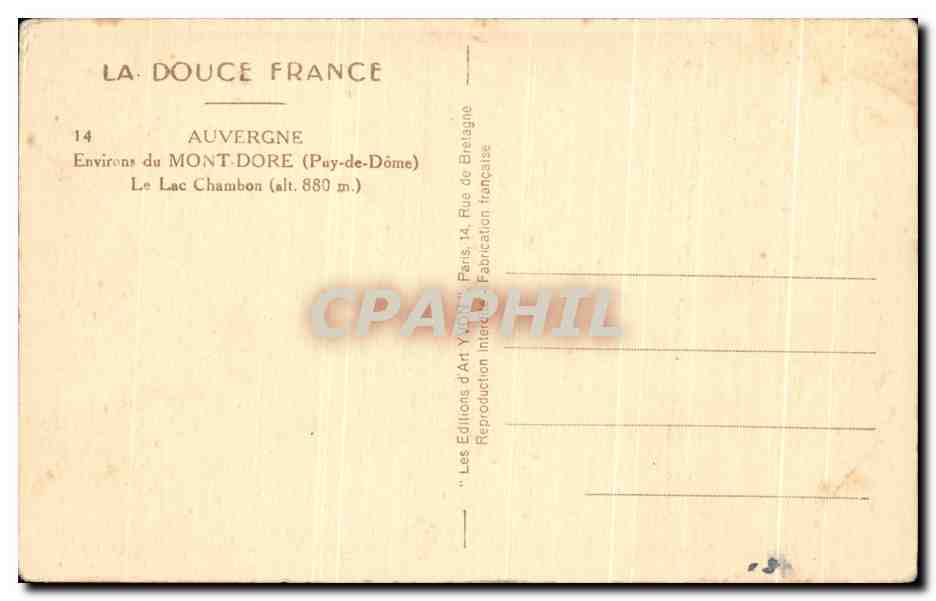 Le Lac Chambon — Auvergne (Puy-de-Dôme) — Les Éditions d'Art Yvon, Paris — Verso