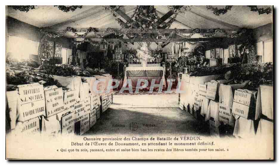 Ossuaire provisoire des Champs de Bataille de Verdun — Début de l'Œuvre de Douaumont, en attendant le monument définitif — Édition H.G. Verdun