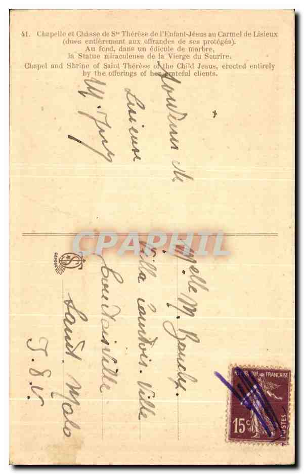 CPA Chapelle et Chasse De Therese De L'Entant Jesus Lisieux — Rückseite