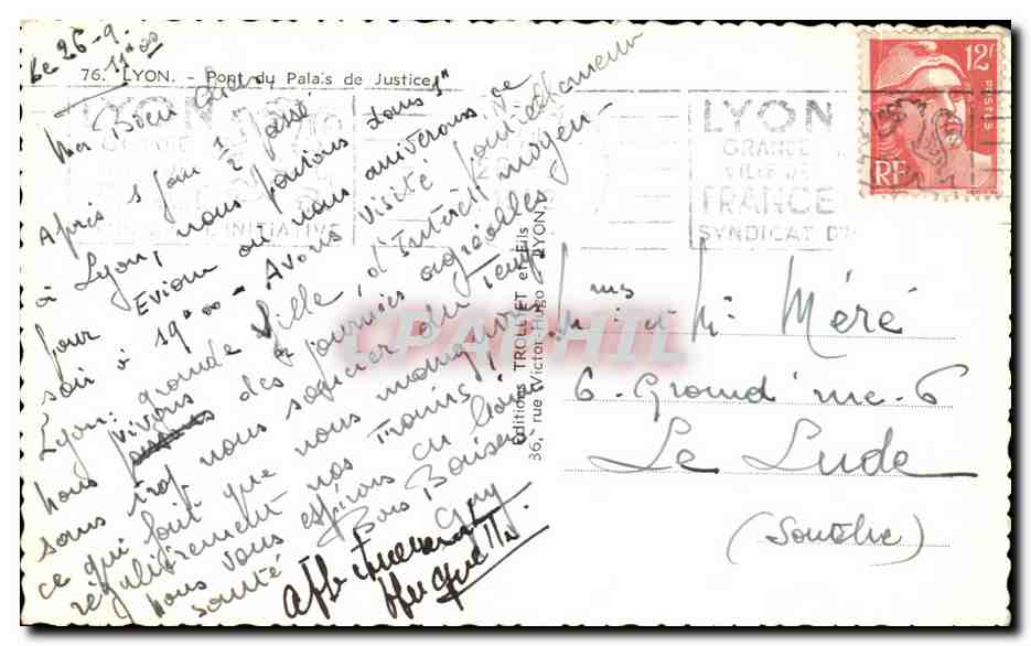 CPA Lyon Pont Du Palals De justice — Verso