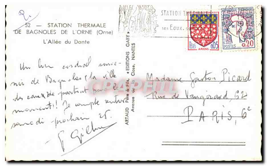 Allée du Dante — Station thermale de Bagnoles-de-l'Orne — Éditions Gaby, Nantes — Verso