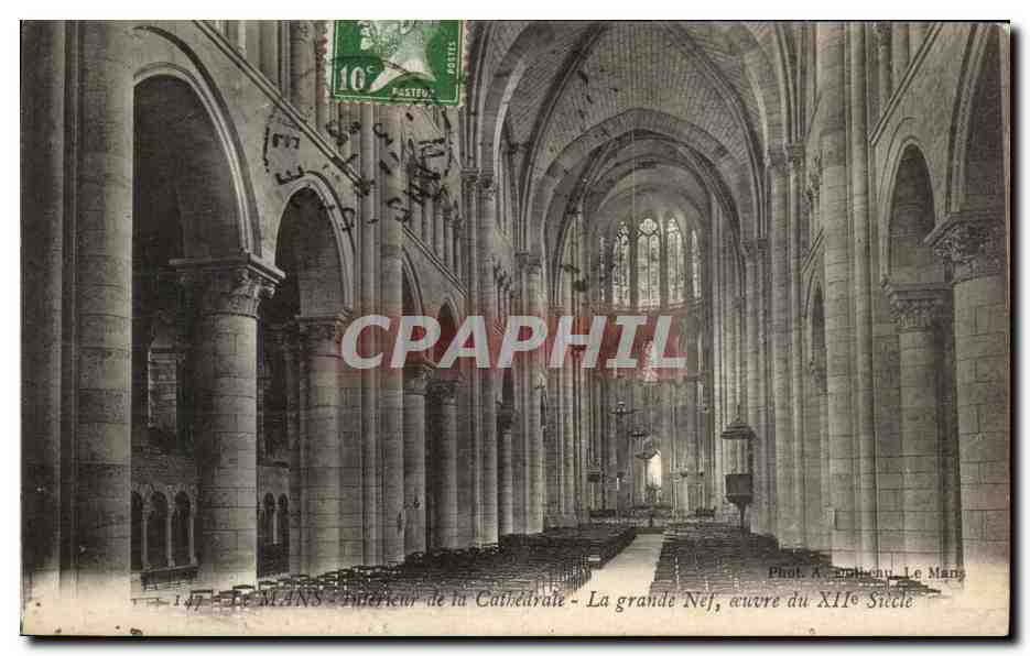 Le MANS - Intérieur de la Cathédrale - La grande Nef, œuvre du XIIe Siècle — Phot. A. Béthouy, Le Mans