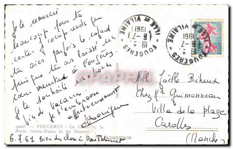 CPA Fougeres le Chateau la Porte Notre Dame et les Douves — Rückseite