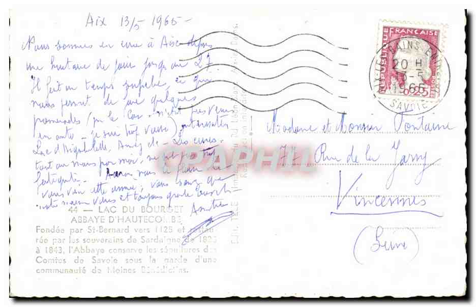CPA Lac Du Bourget Abbaye D'Hautecombe Fondee par St Bernard — Rückseite