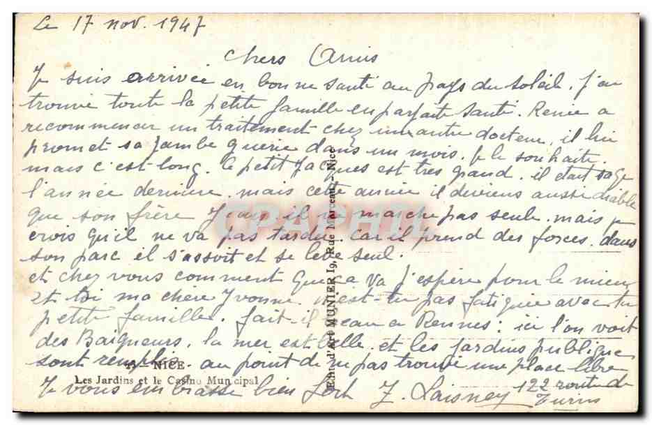 CPA Nice Les Jardins et le Casino Muncipal — Rückseite