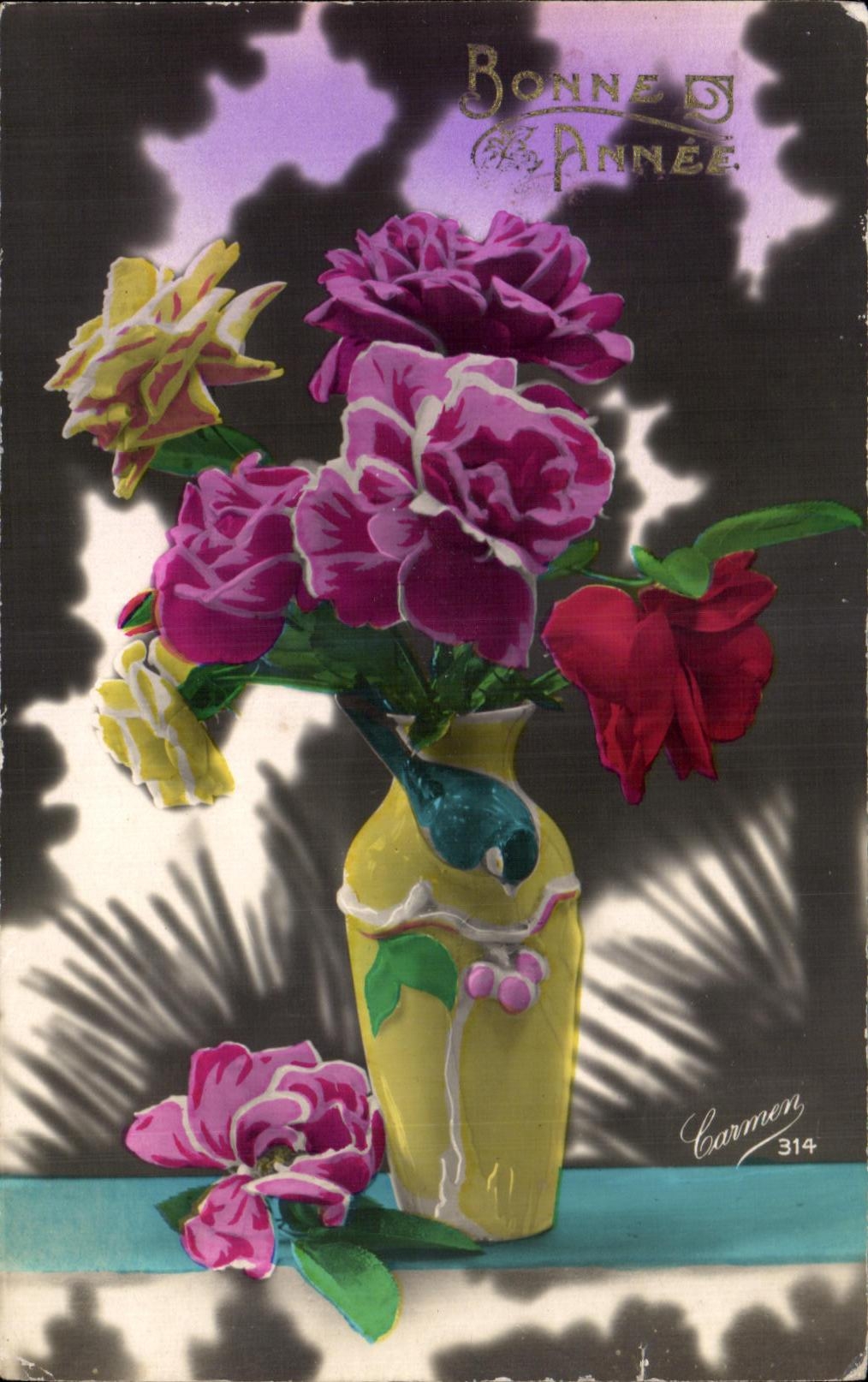 CPA Bonne Annee Fleurs