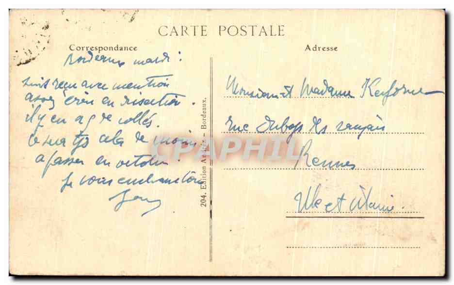 CPA Bordeaux Details du Monument des Girondins — Verso