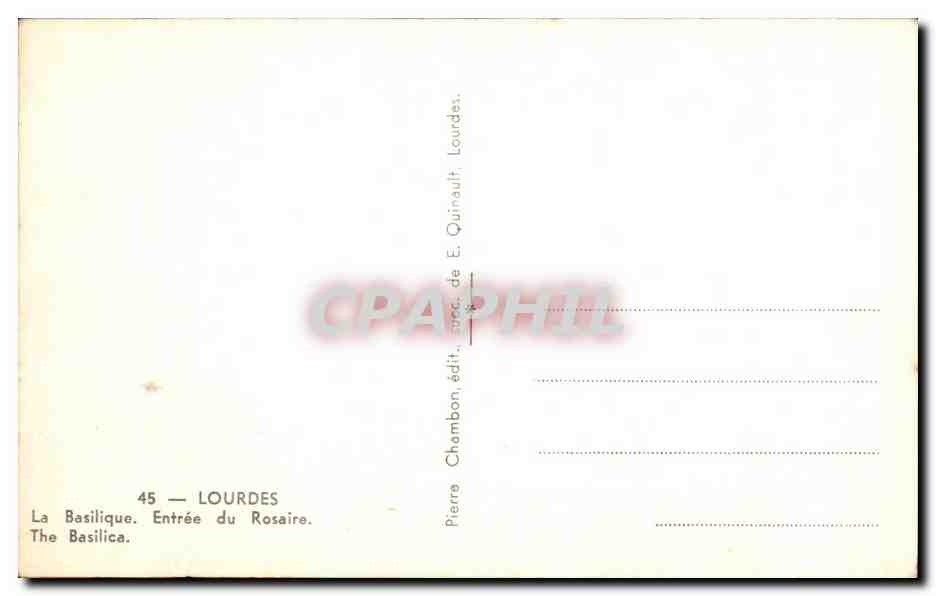 CPA Lourdes La Basilique Entree du Rosaire  — Verso