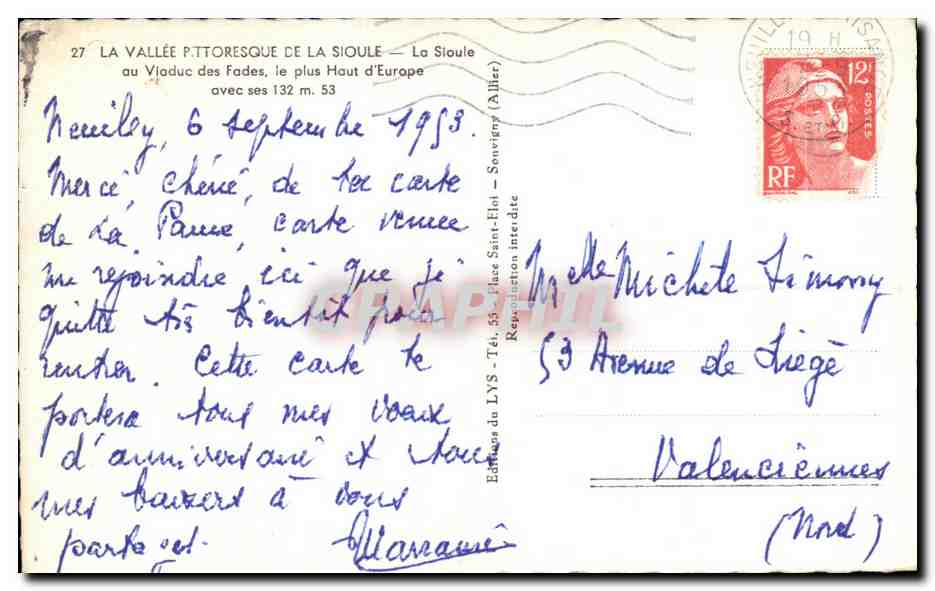 La Vallée pittoresque de la Sioule — Le Viaduc des Fades, le plus haut d'Europe avec ses 132 m — Éditions du LYS - Tél. 53 - Place Saint-Hol - Sonvigny (Allier) — Achterkant