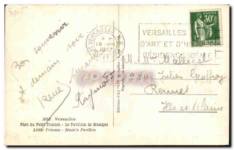 CPA Versailles Parc du Petit Trianon Le pavillon de Musique — Verso