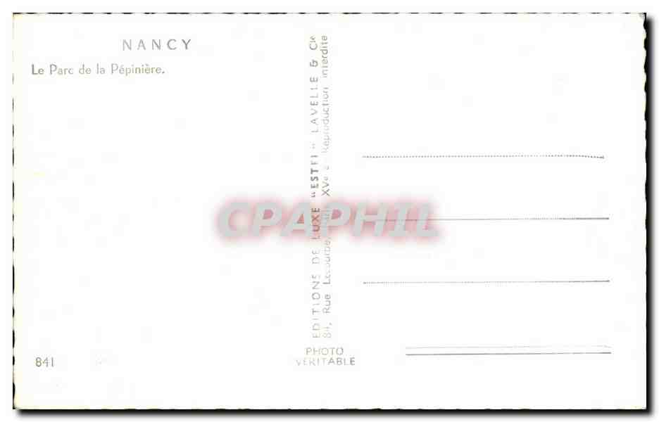 CPA Nancy Le Parc de la Pepiniere — Verso