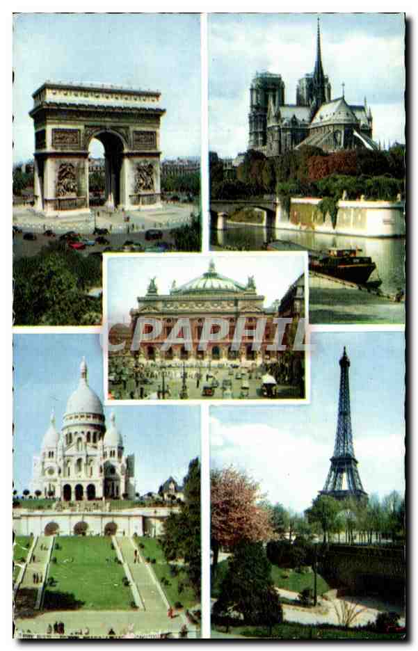 CPSM Paris Arc de Triomphe Notre Dame Opera Sacre Coeur Tour Eiffel