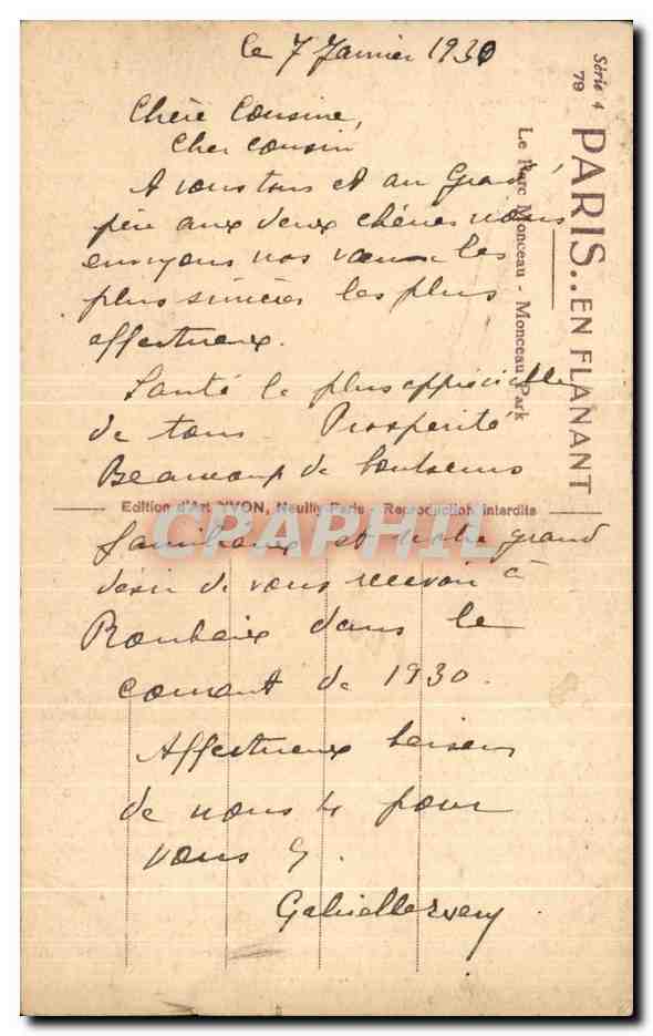 CPA Paris En Flanant Le Parc Monceau  — Verso