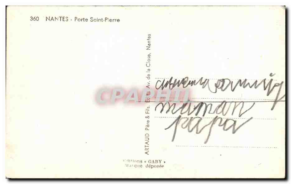 CPA Nantes Porte Saint Pierre — Verso