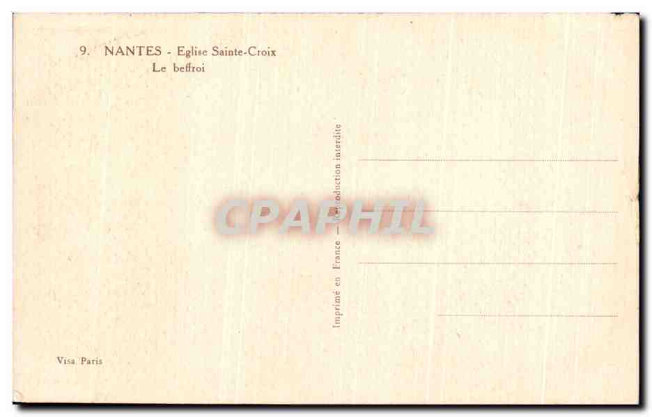 Tarjeta postal antigua Nantes Iglesia de Santa Cruz La Campana — Reverso